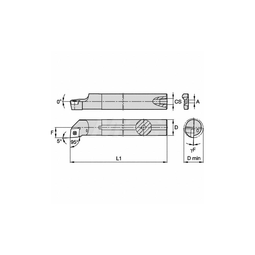 Kennametal Indexable Boring Bar: A20SSCLPL09, 25.00 mm Min Bore, Left Hand, 20.00 mm Shank Dia, 5 deg Lead, Steel - 1098240