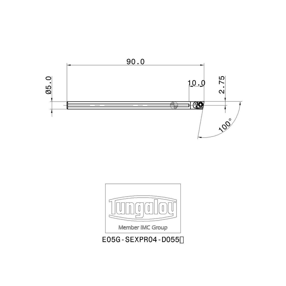 Tungaloy Indexable Boring Bar: A12-SDXXL2-D16, 1.0000" Min Bore, Left Hand, 100 deg Lead, Steel - 6990718