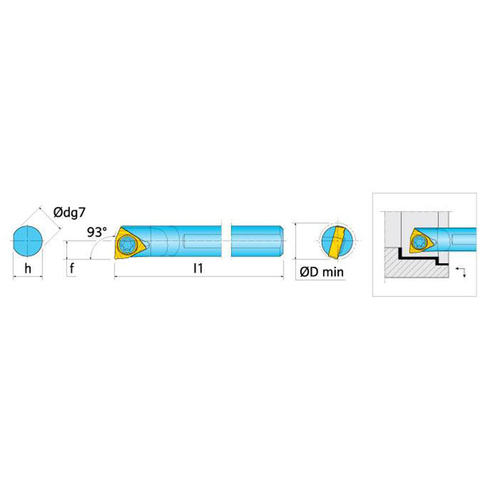 Ingersoll Cutting Tools Indexable Boring Bar: C07K-SWUBR06-D08, 0.3150" Min Bore, 93 deg Lead, Solid Carbide - 3606242