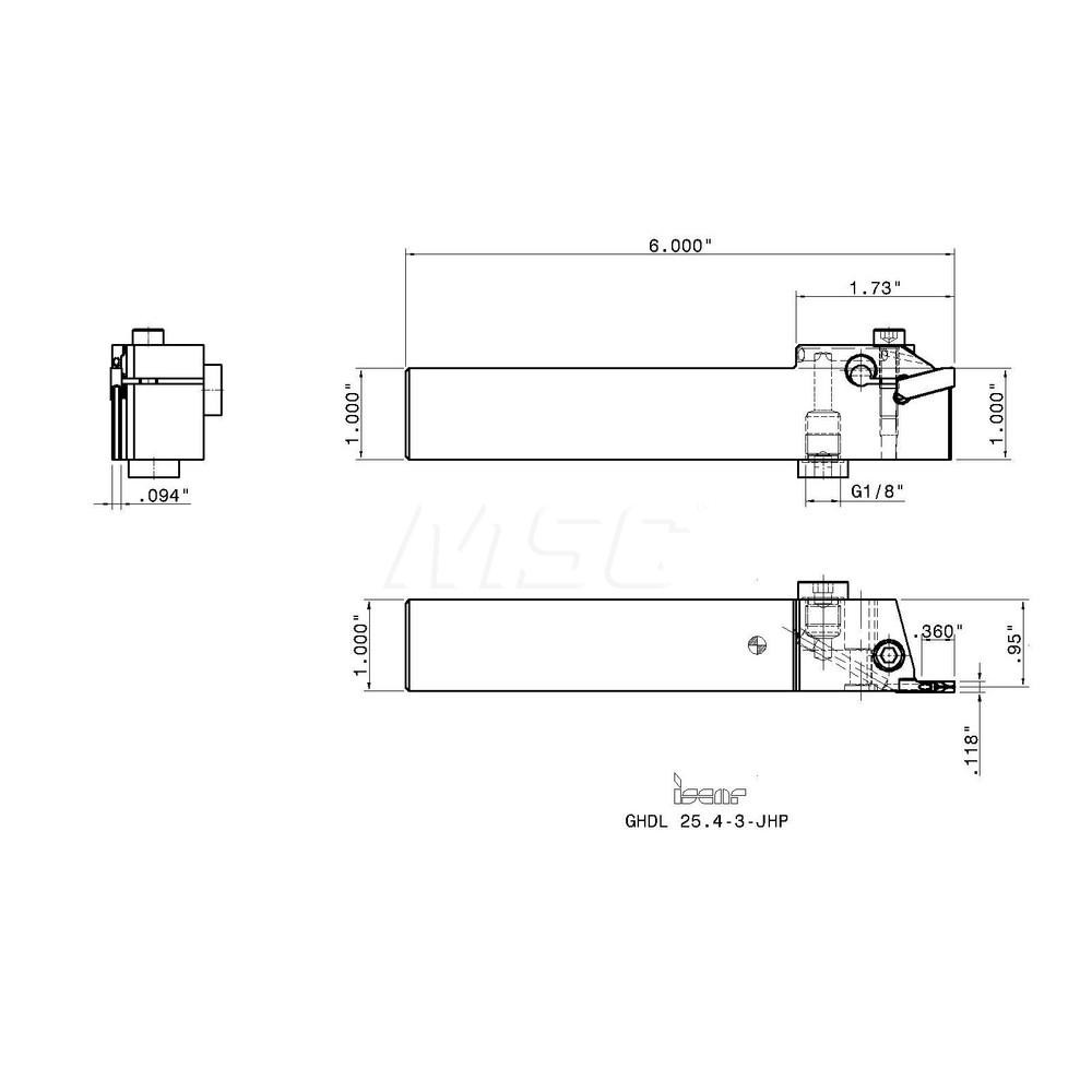 Iscar Indexable Grooving Toolholder: GHDL25.4-3-JHP, External, Left Hand - 2801794