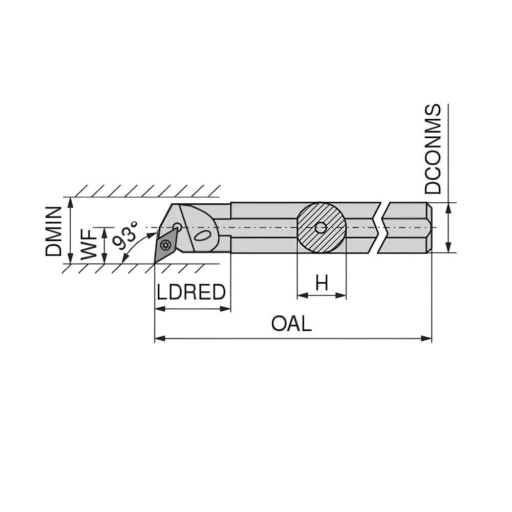 Ceratizit Indexable Boring Bar: S16T SVQCR 3, 1-3/8" Min Bore, 1" Shank Dia, 107.5 deg Lead, Steel - 7872631626