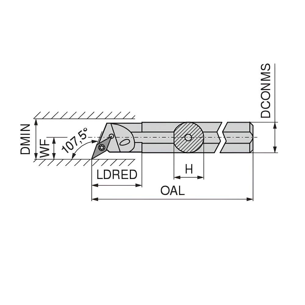 Ceratizit Indexable Boring Bar: S16T SVQCR 3, 1-3/8" Min Bore, 1" Shank Dia, 107.5 deg Lead, Steel - 7872631626