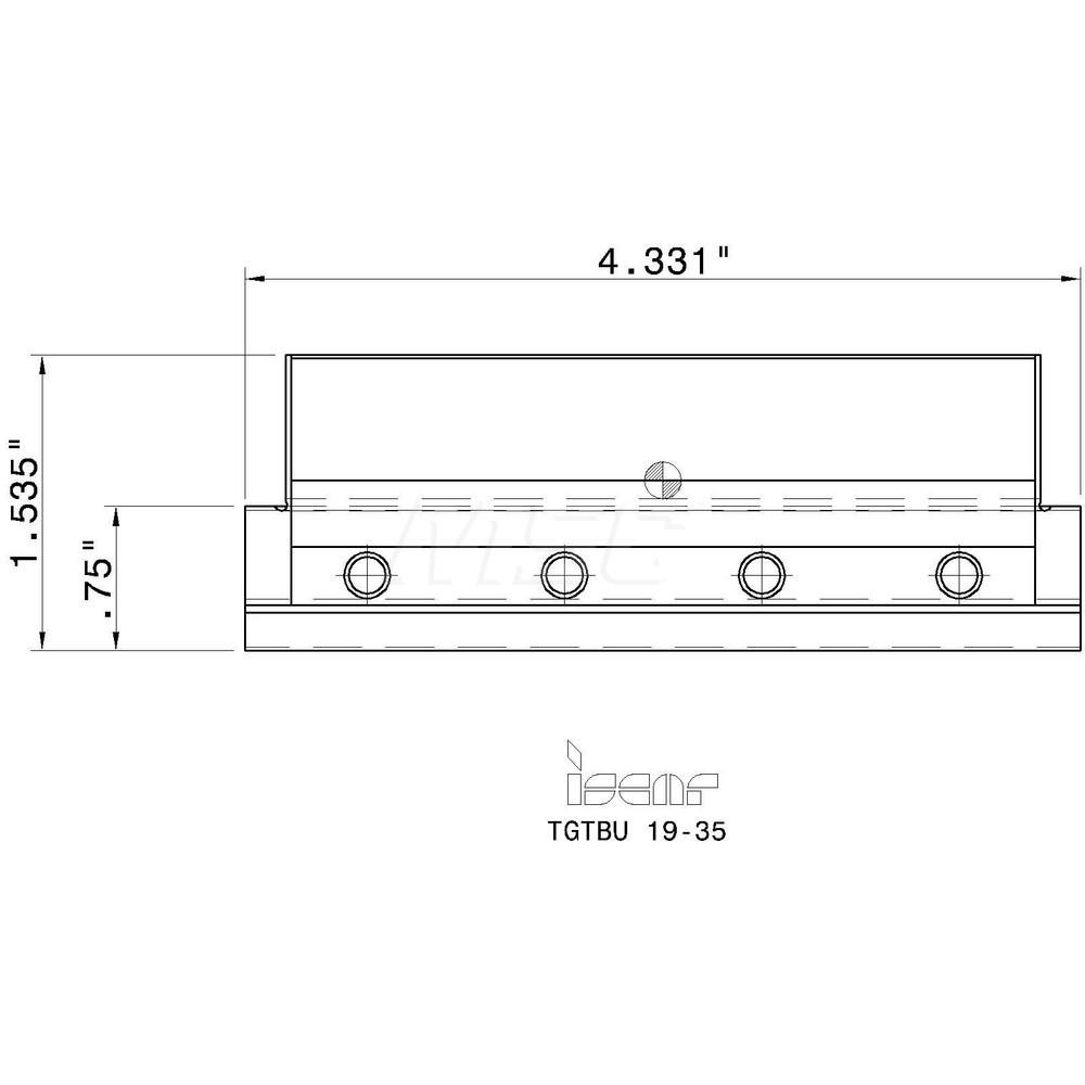 Iscar Tool Block Style TGTBU, 1.38" Blade Height, 4.331" OAL, 2.2"& OAH, Indexable Cutoff Blade Tool Block - 2302196