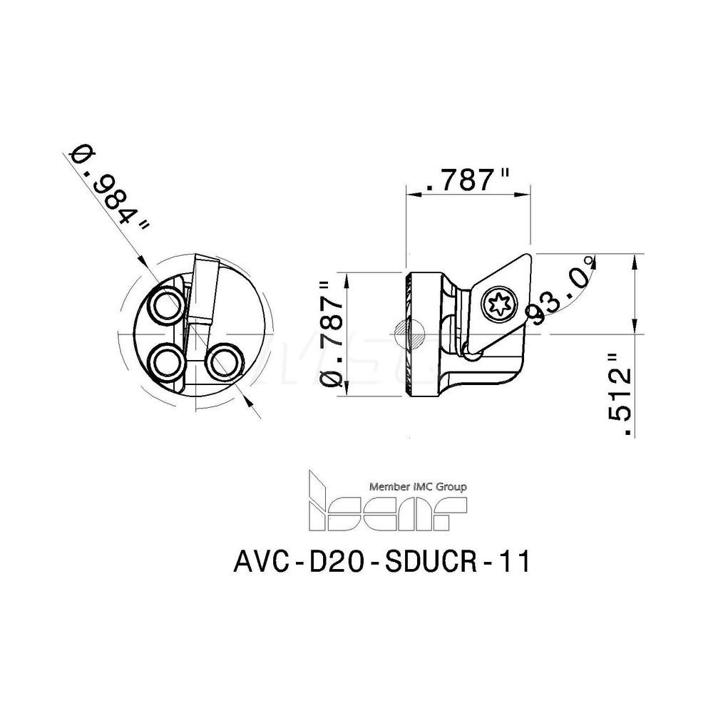 Iscar Replaceable Boring Bar Heads; Compatible Insert Style: DCMT; Insert Style: DC; Compatible Insert Size Code: 3-2-14; Tool Material: Steel; Multi-use Tool: No; Lead Angle: 95 deg; Through Coolant: Normal Pressure; Yes; For Shank Dia: 20 mm; 0.787 in; Cutting Tool Application: Turning - 3331862