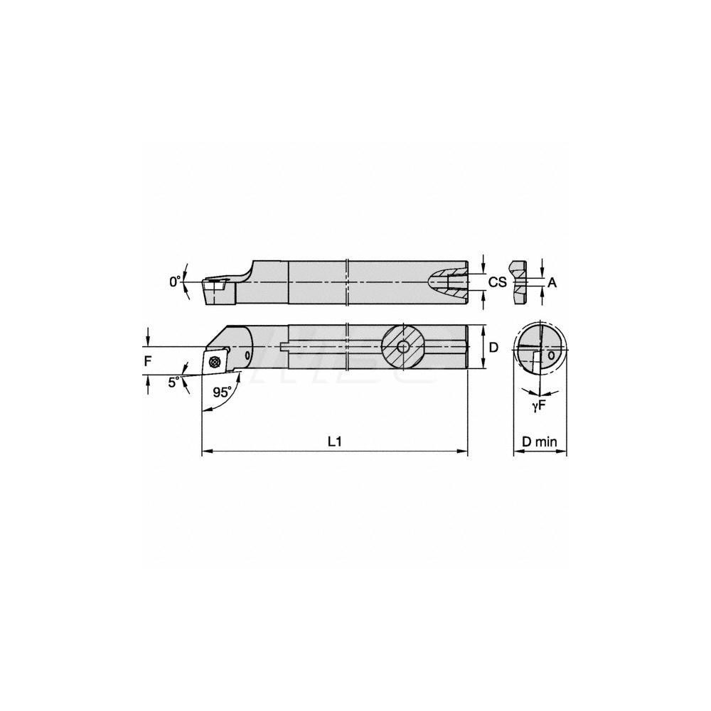 Kennametal Indexable Boring Bar: A06MSCLPR2, 12.19 mm Min Bore, Right Hand, 9.53 mm Shank Dia, -5 deg Lead, Steel - 1094669