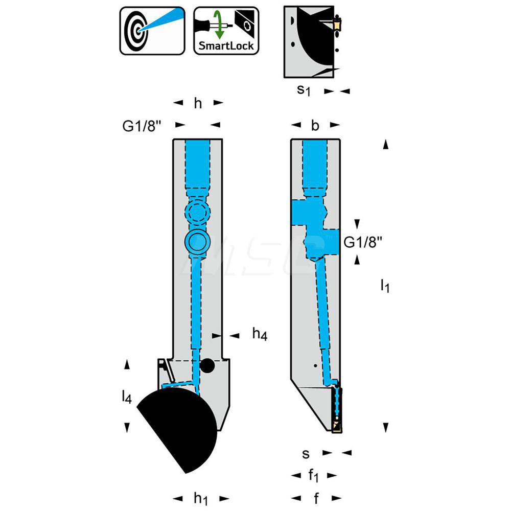 Walter Indexable Grooving Toolholder: G4014.10R-2T17DX18-P, Internal or External, Right Hand, 35 mm Max Workpiece Dia - 7796127