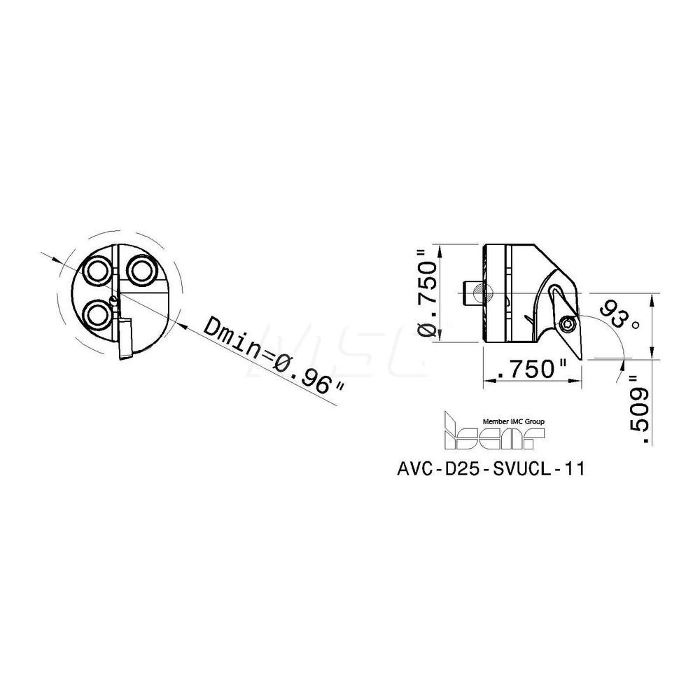 Iscar Replaceable Boring Bar Heads; Compatible Insert Style: CVMT; Insert Style: VC; Compatible Insert Size Code: 221-F3P; Tool Material: Steel; Multi-use Tool: No; Lead Angle: 95 deg; Through Coolant: Normal Pressure; Yes; For Shank Dia: 25 mm; 0.984 in; Cutting Tool Application: Turning - 3331873