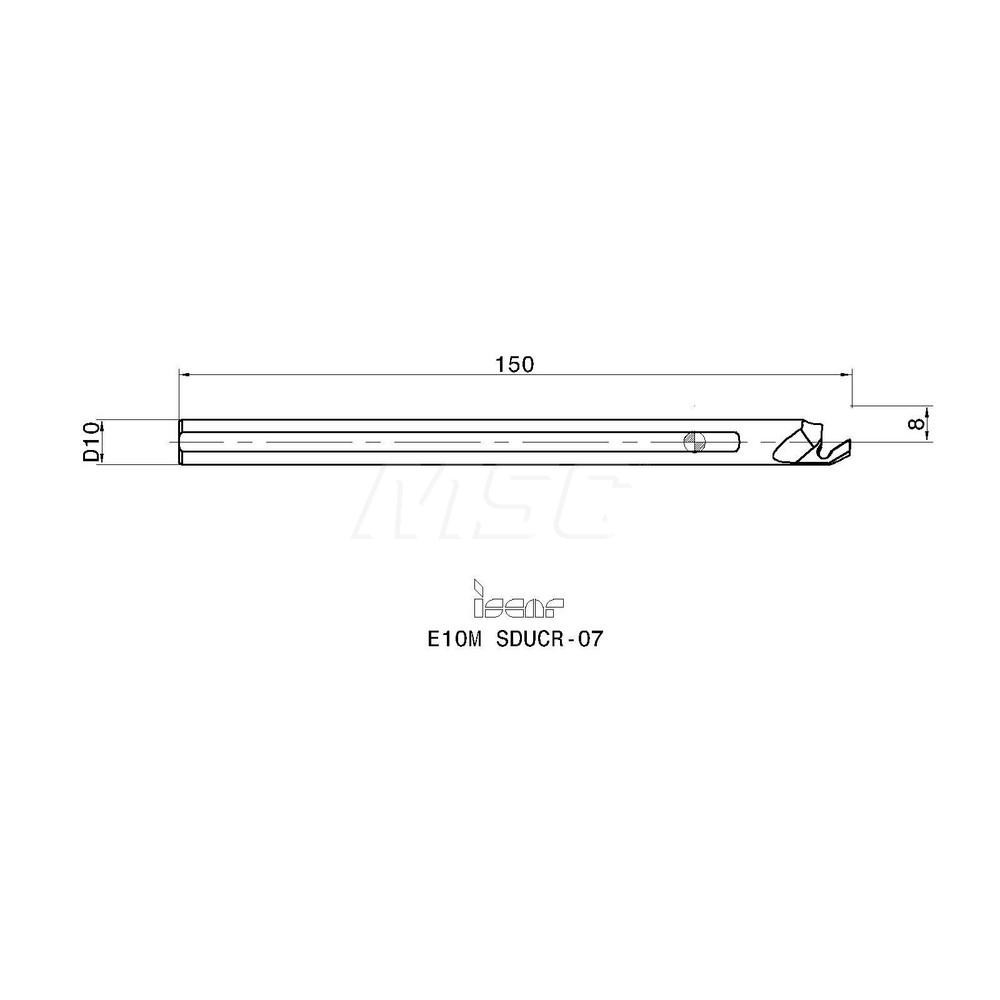 Iscar Indexable Boring Bar: E10M SDUCR-07, 14.00 mm Min Bore, Right Hand, 10.00 mm Shank Dia, Solid Carbide - 3601902