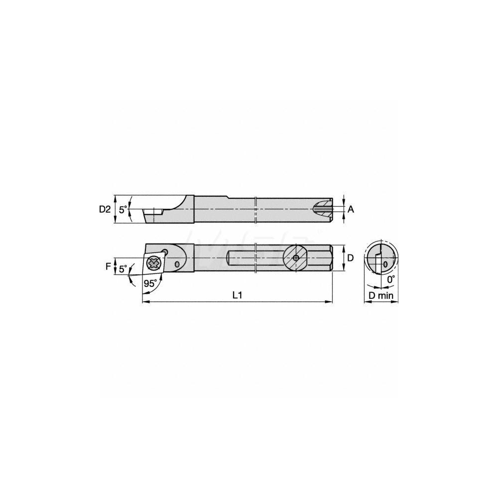 Kennametal Indexable Boring Bar: A08XSCLDRS4, 9.05 mm Min Bore, Right Hand, 8.00 mm Shank Dia, -5 deg Lead, Steel - 1288906