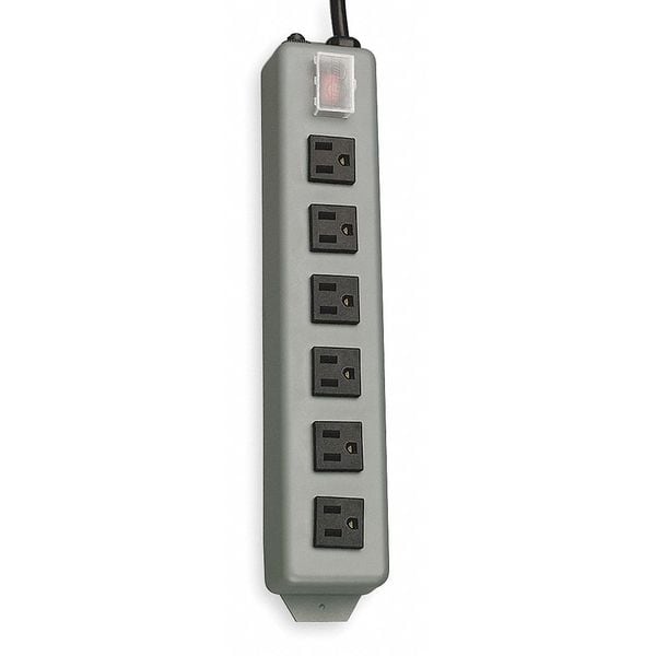 Tripp Lite Outlet Strip, 15A, 6 Outlet, 15 ft, Gray - UL24RA-15