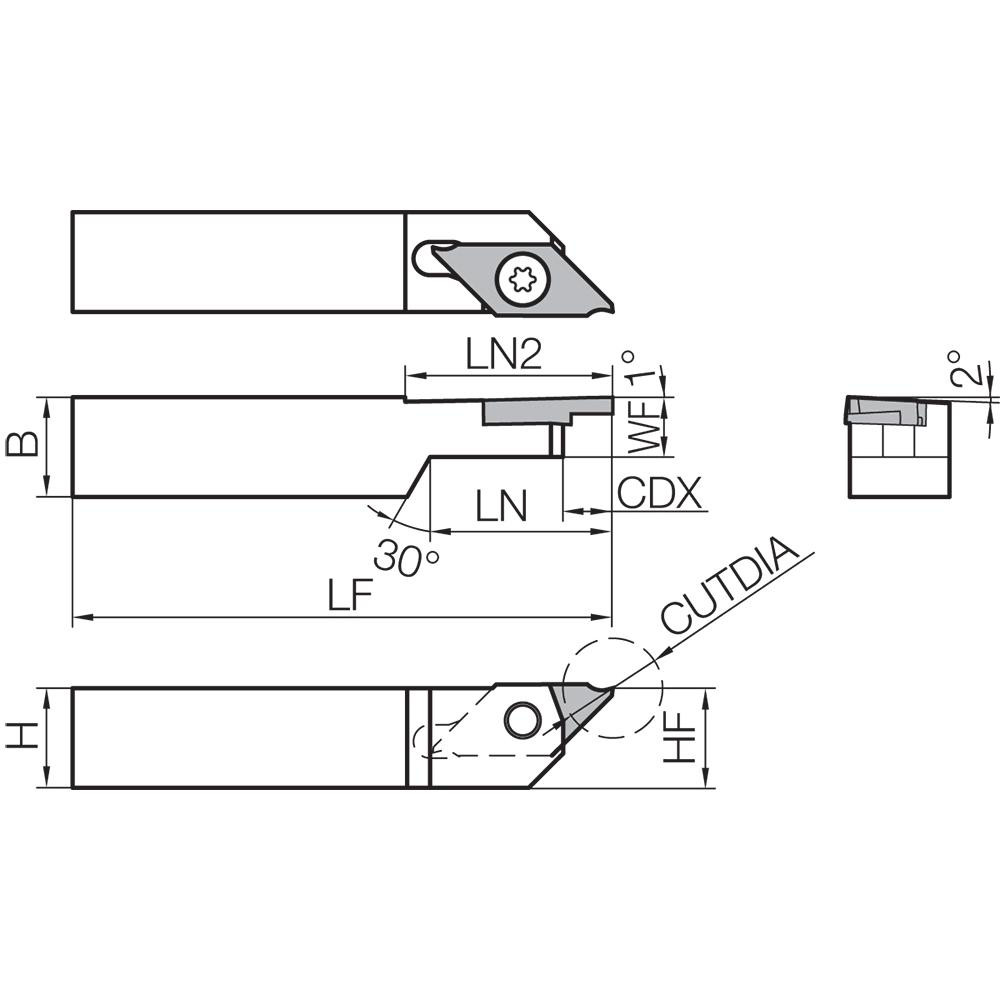 Kyocera Indexable Cutoff Toolholder: 6 mm Max Depth of Cut, 12 mm Max Workpiece Dia, Right Hand - THP06776