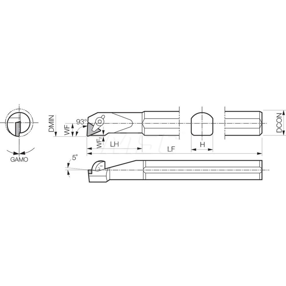 Kyocera Indexable Boring Bar: S16RCTUPR3, 1.3500" Min Bore, Right Hand, 3 deg Lead, Steel - THC89251