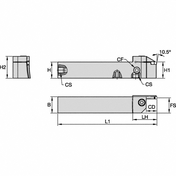 Kennametal Indexable Grooving-Cutoff Toolholder: EVSBL120416060075C, 4 to 4 mm Groove Width, 16 mm Max Depth of Cut, Left Hand - 6117356