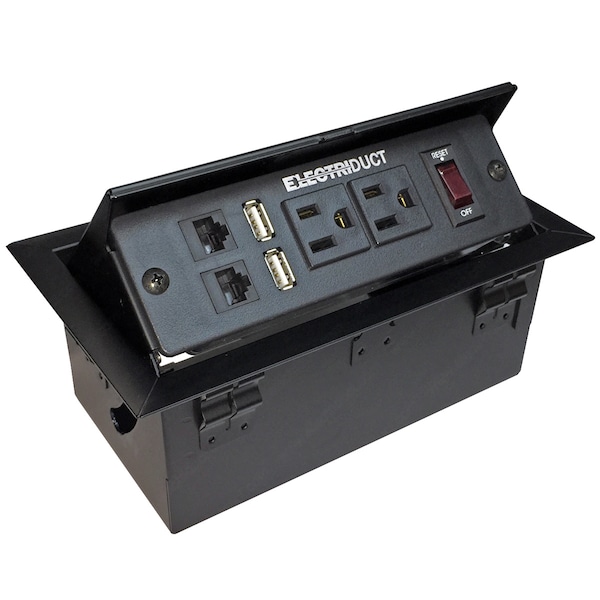 Electriduct Hidden Metal Pop-Up Table Top Box Power Centers - PDC-SW-PUB-222-6FT-BK