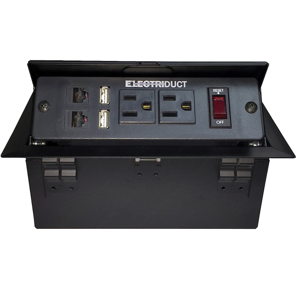 Electriduct Hidden Metal Pop-Up Table Top Box Power Centers - PDC-SW-PUB-222-6FT-BK