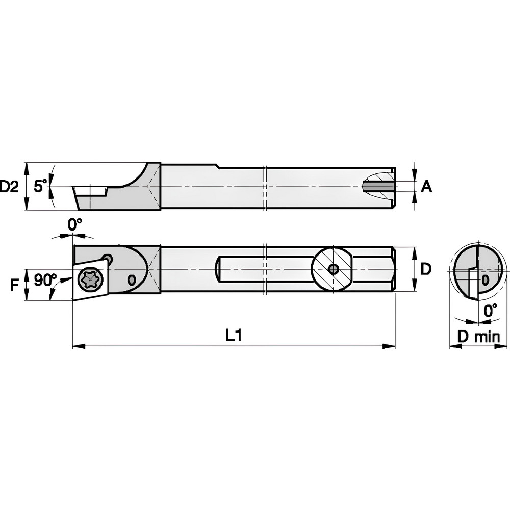 Kennametal Indexable Boring Bar: E04HSCFDR12, 7.42 mm Min Bore, Right Hand, 6.35 mm Shank Dia, Solid Carbide - 1270952
