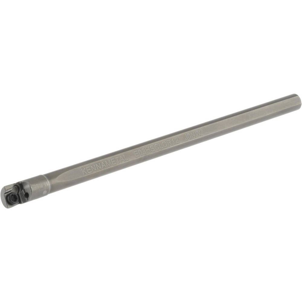 Kennametal Indexable Boring Bar: E03HSCLDR12, 0.2240" Min Bore, Right Hand, 5 deg Lead, Solid Carbide (Shank) & Steel (Head) - 1271038