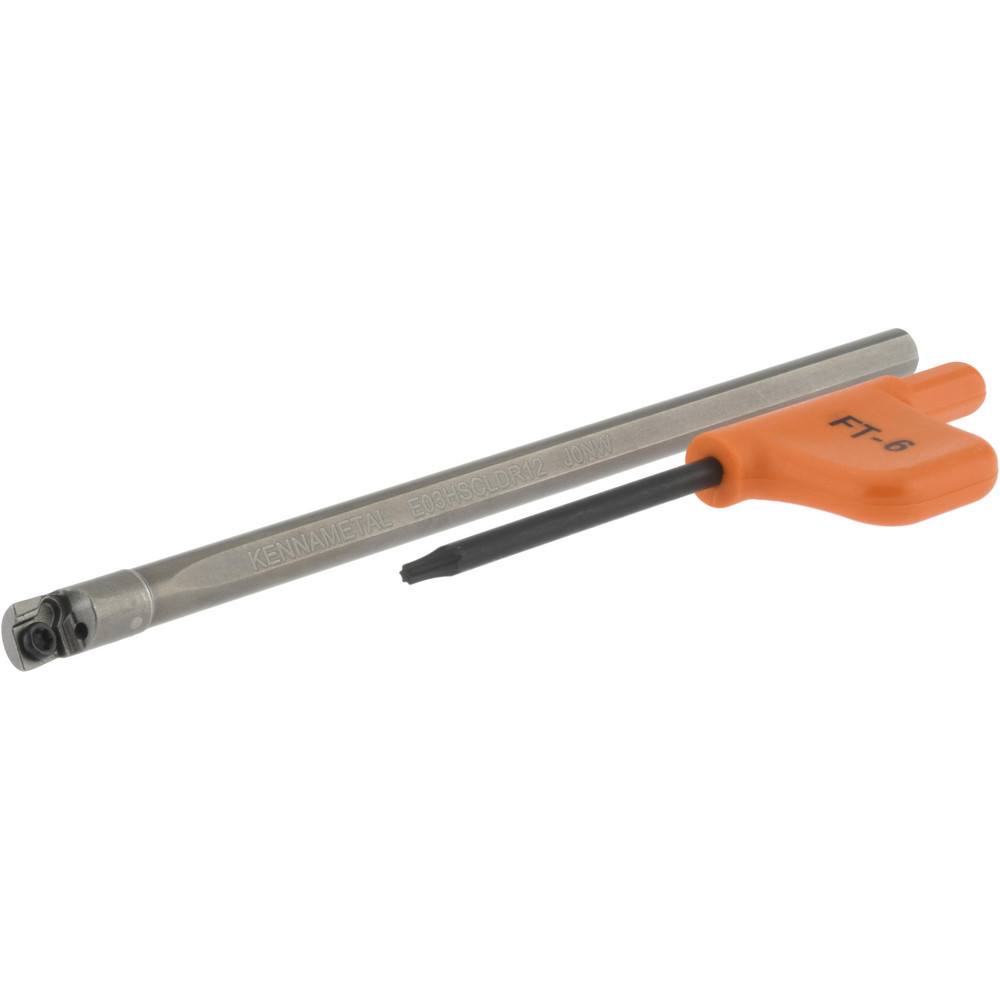 Kennametal Indexable Boring Bar: E03HSCLDR12, 0.2240" Min Bore, Right Hand, 5 deg Lead, Solid Carbide (Shank) & Steel (Head) - 1271038