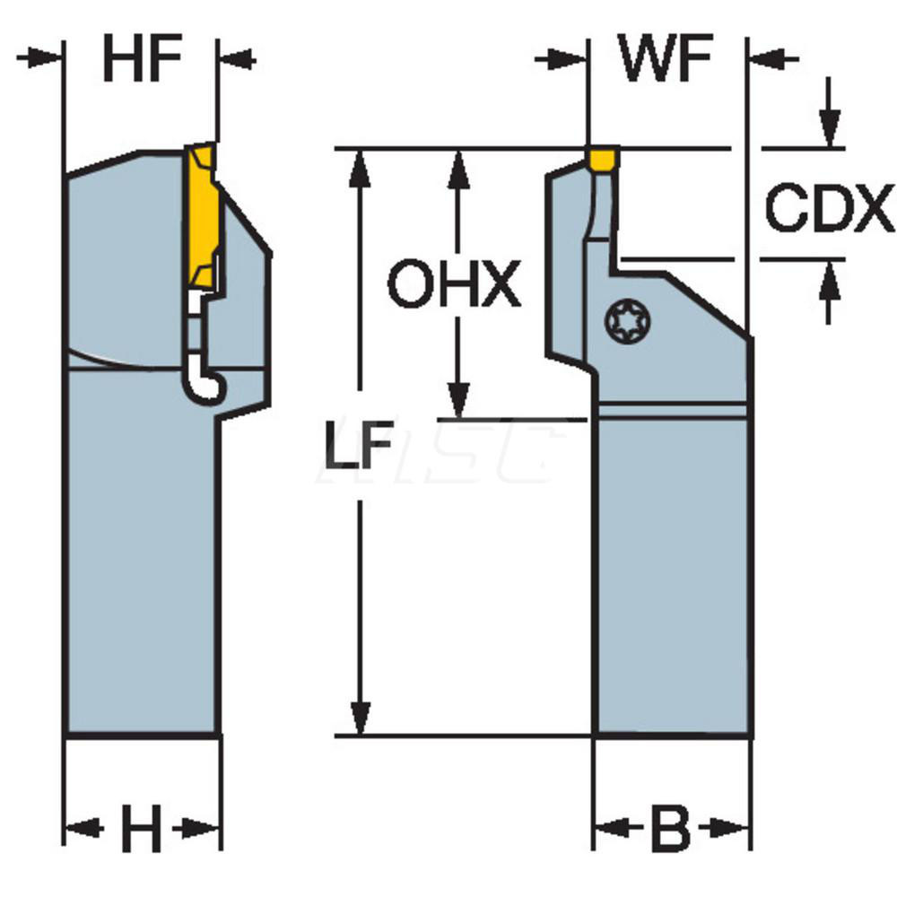 Sandvik Coromant Indexable Grooving Toolholder: RF123L28-2525B-075BM, Right Hand - 5740885