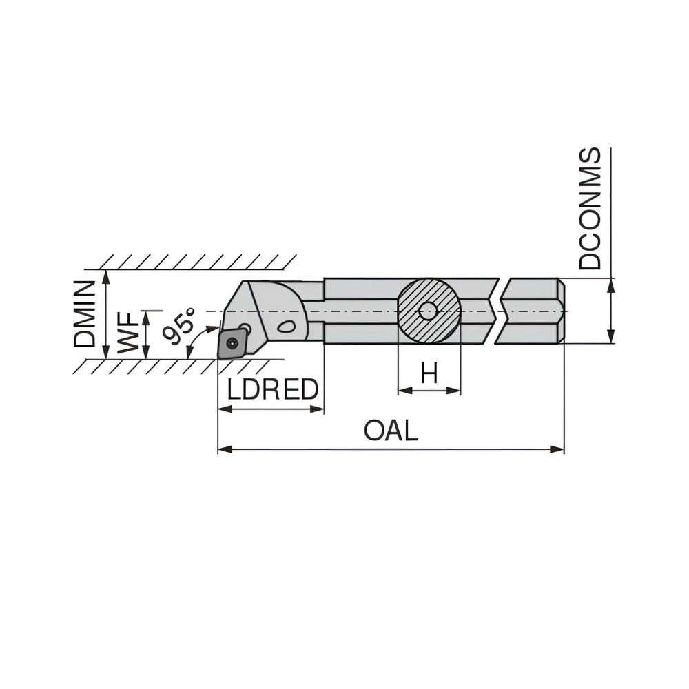 Ceratizit Indexable Boring Bar: S10R SCLCR 2, 0.8120" Min Bore, 95 deg Lead, Steel - 7871821021