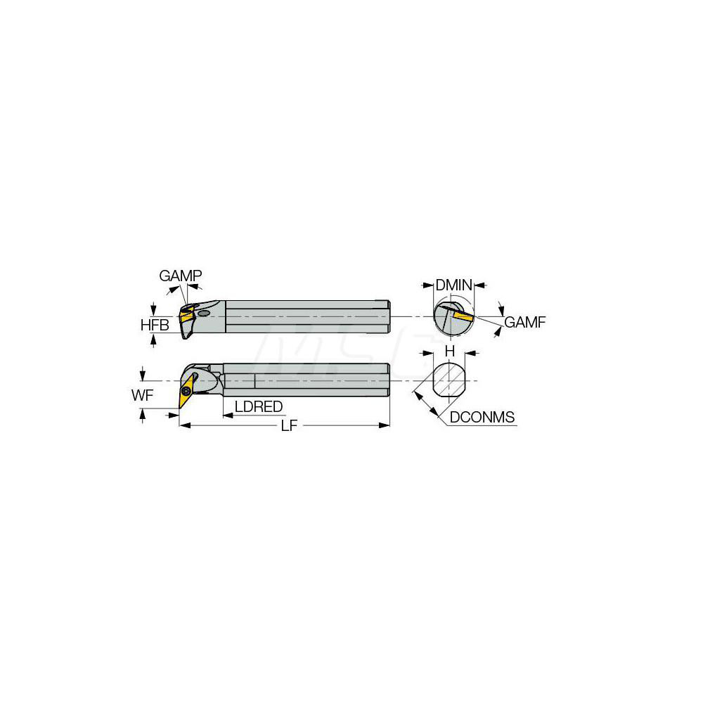 Iscar Indexable Boring Bar: A20QSVUNR12, 26.50 mm Min Bore, Right Hand, 20.00 mm Shank Dia, Steel - 3601168