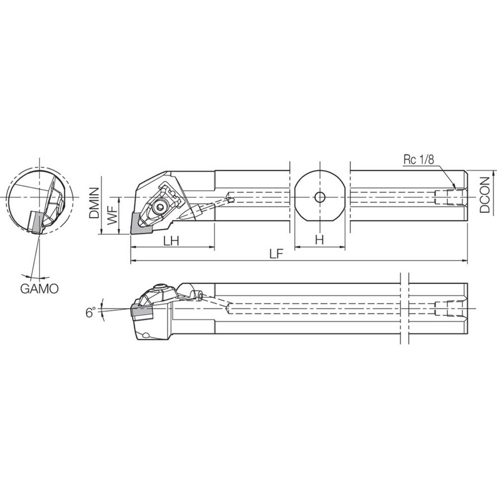 Kyocera Indexable Boring Bar: A20TDCLNR4, 1.5000" Min Bore, Right Hand, 5 deg Lead, Steel - OTM87664