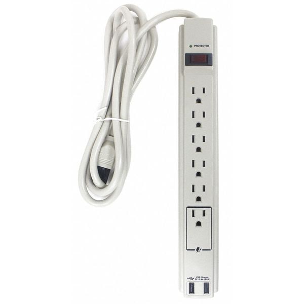 Power First Surge Protector Outlet Strip, 6 ft., White - 52NY54