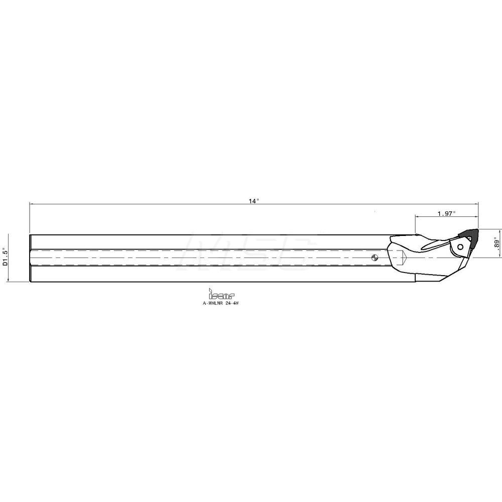 Iscar Indexable Boring Bar: A-MWLNR 24-4W, 1.7600" Min Bore, Right Hand, Steel - 3601344