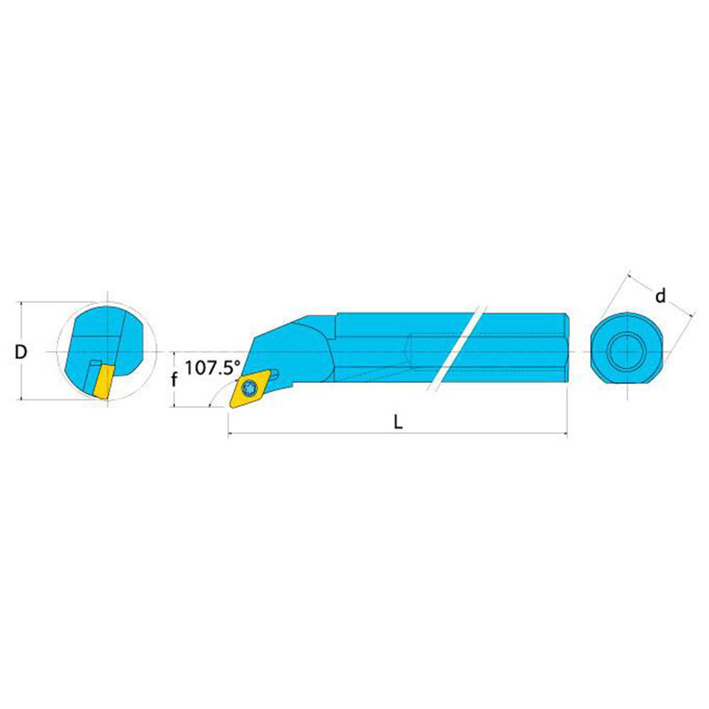 Ingersoll Cutting Tools Indexable Boring Bar: A12M-SDQNR-3, 1" Min Bore, 3/4" Shank Dia, 107.5 deg Lead, Steel - 3671619