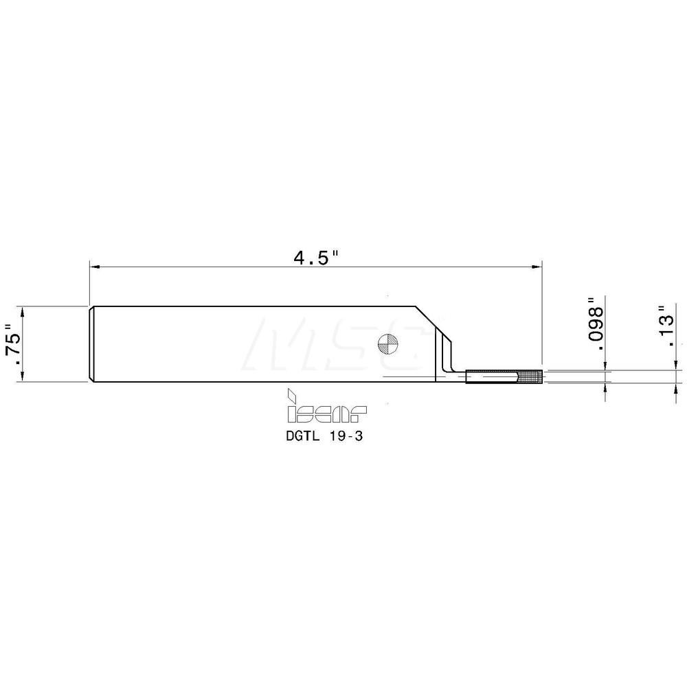 Iscar Indexable Grooving-Cutoff Toolholder: DGTL 19-3, 0.118 to 1/8" Groove Width, Left Hand - 2301296