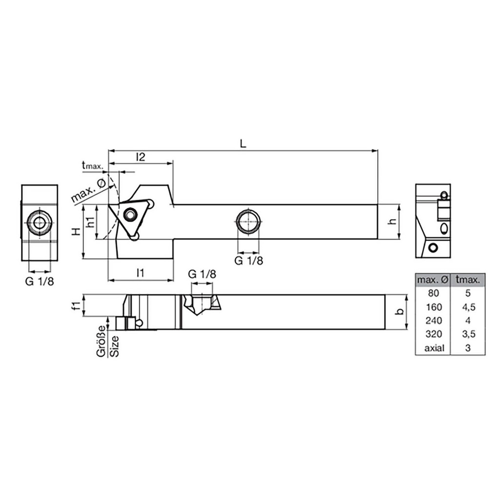 Guhring Indexable Grooving Toolholder: GH30507505000004RIK, External, Right Hand, 4.00 mm Max Groove Width - 9253520120220