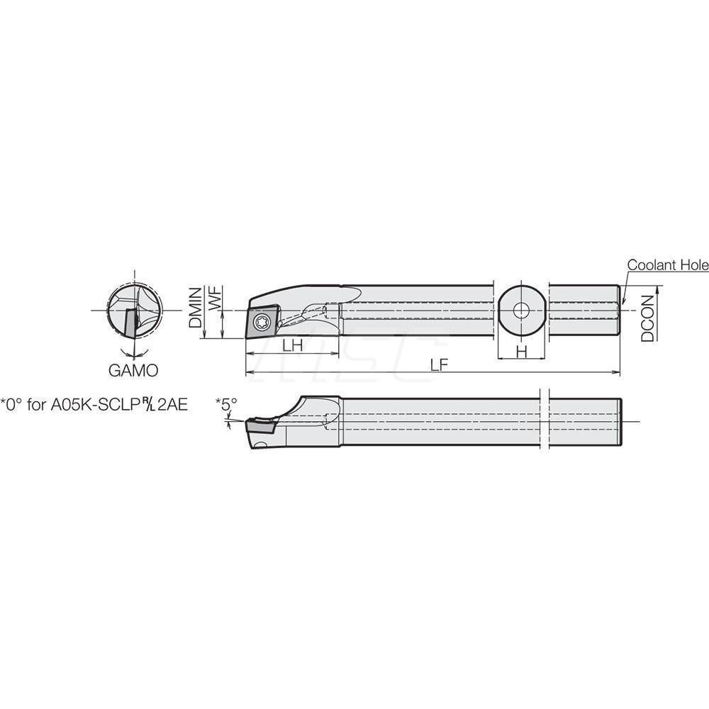 Kyocera Indexable Boring Bar: A25SSCLPR0927AE, 27.00 mm Min Bore, Right Hand, 25.00 mm Shank Dia, 5 deg Lead, Steel - THC11666