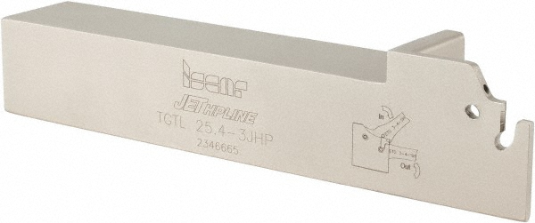 Iscar Indexable Grooving-Cutoff Toolholder: TGTL2020-3JHP, 2.8 to 3.5 mm Groove Width, 27 mm Max Depth of Cut, Left Hand - 2302405