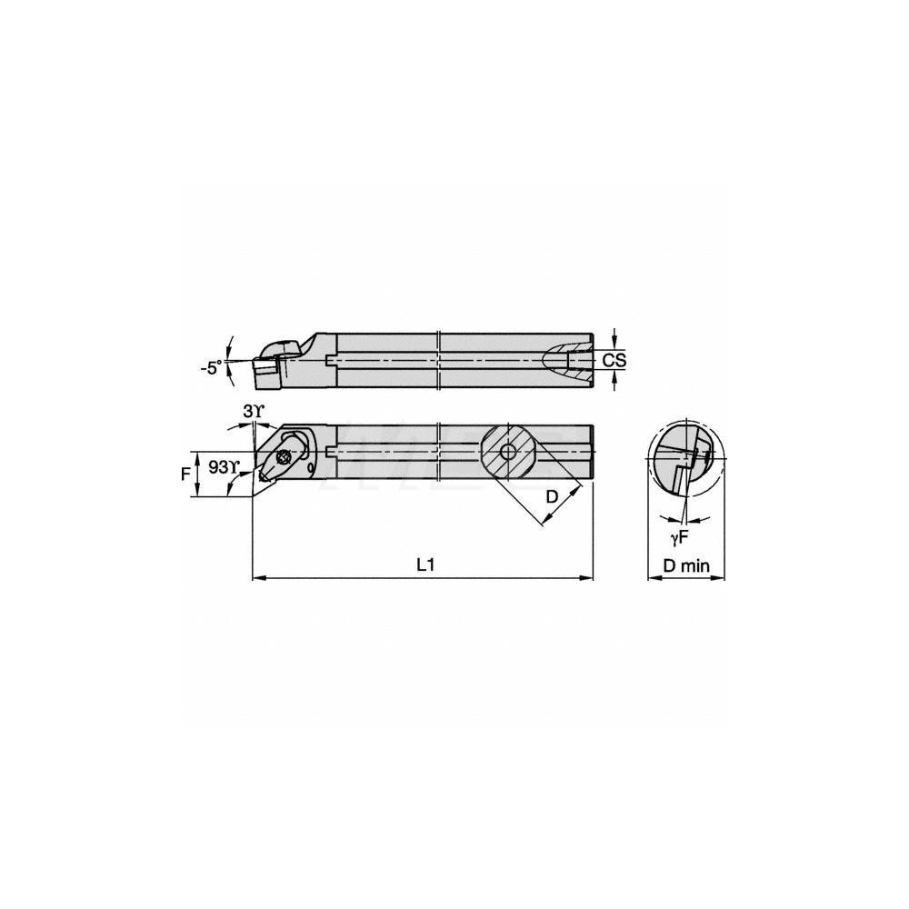 Kennametal Indexable Boring Bar: A24UDDUNR4KC3, 1-1/2" Min Bore, Right Hand, 1-1/2" Shank Dia, 3 deg Lead, Steel - 2408392