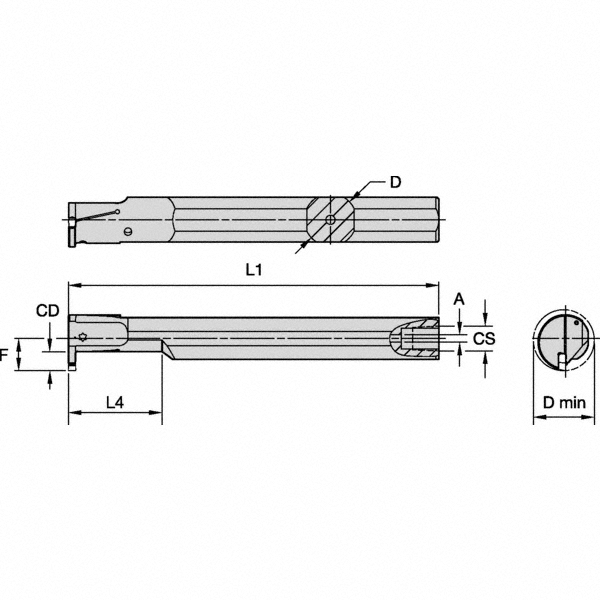 Seco Indexable Boring Bar: E08-STFCR-2, 0.6250" Min Bore, Right Hand, 90 deg Lead, Solid Carbide - 00093118