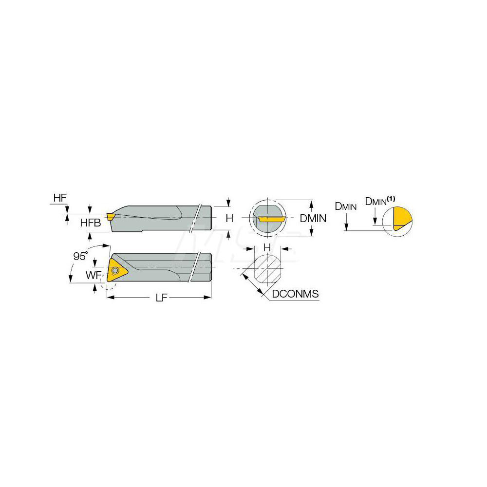 Iscar Indexable Boring Bar: BBN 10-3, 0.7090" Min Bore, 95 deg Lead - 3601374