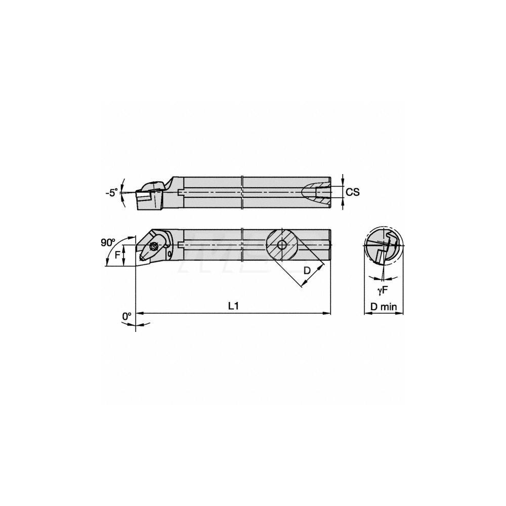 Kennametal Indexable Boring Bar: A16TDCFNR4KC3, 1.2000" Min Bore, Right Hand, Steel - 2408503