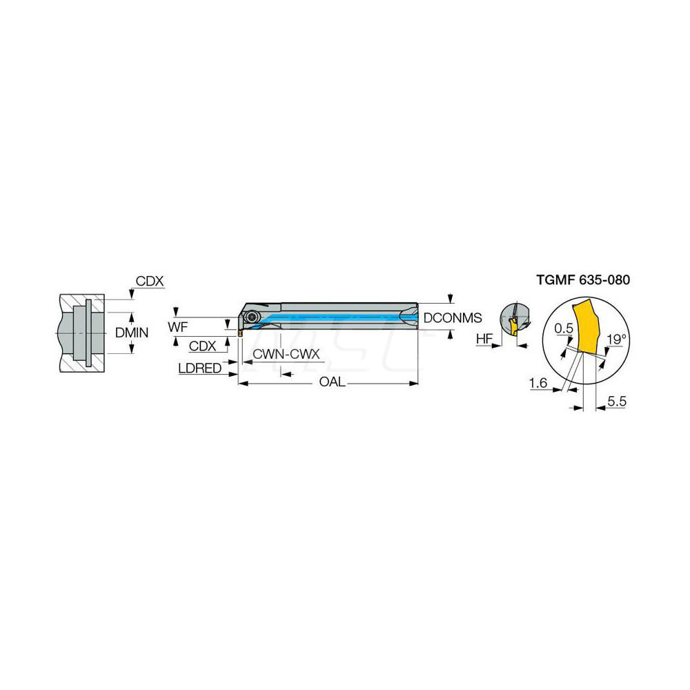 Iscar Indexable Boring Bar: TGIR32C4, 42 mm Min Bore Dia, Right Hand Cut, 32 mm Shank Dia, Steel - 2850054
