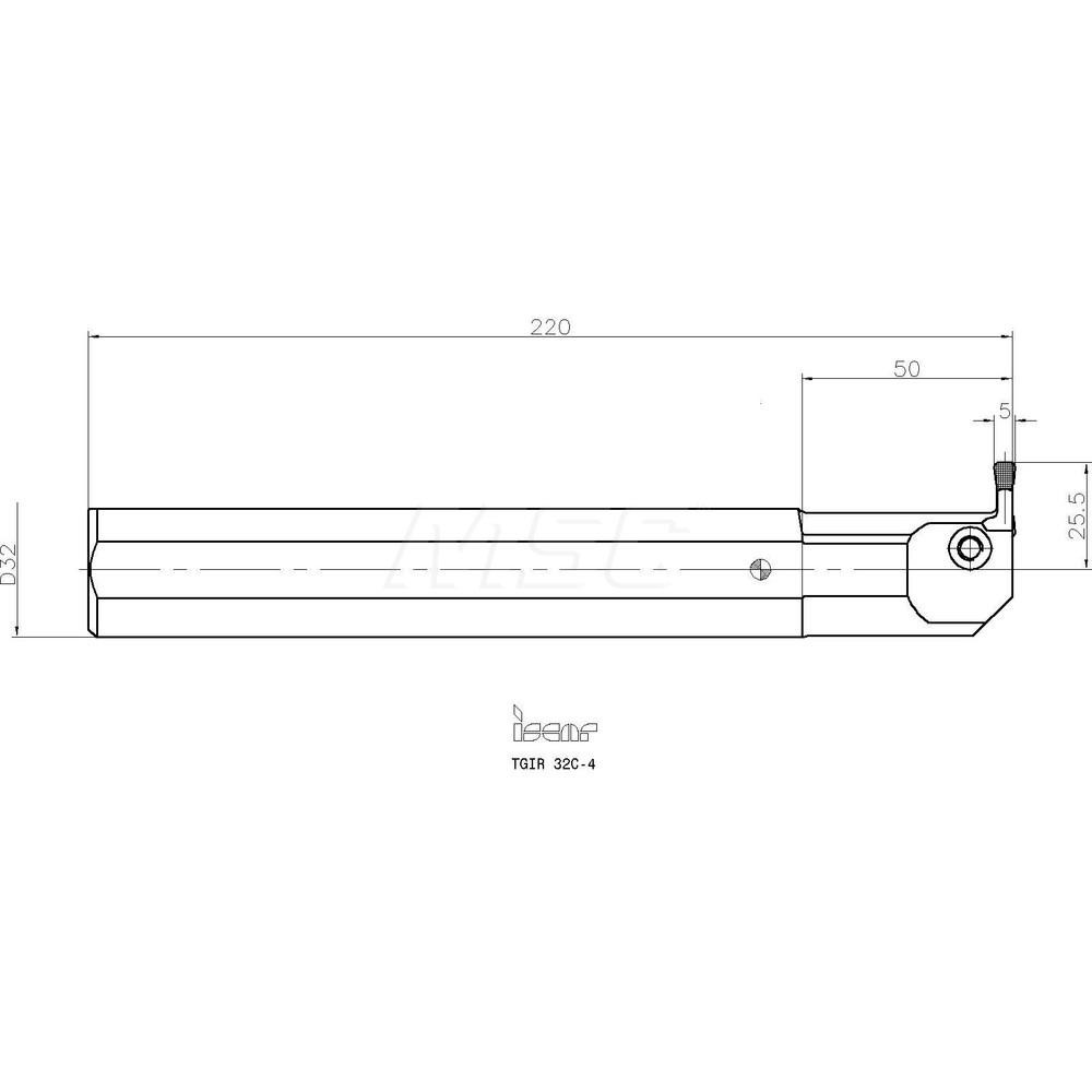 Iscar Indexable Boring Bar: TGIR32C4, 42 mm Min Bore Dia, Right Hand Cut, 32 mm Shank Dia, Steel - 2850054