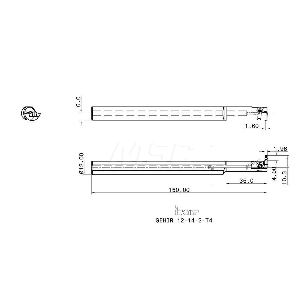 Iscar Indexable Grooving Toolholder: GEHIR12-14-2T4, Right Hand - 2801758