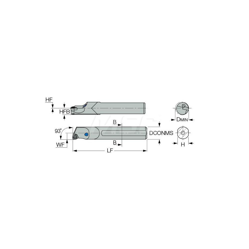 Iscar Indexable Boring Bar: E10M SWUCR-02, 10.90 mm Min Bore, Right Hand, 10.00 mm Shank Dia, 93 deg Lead, Solid Carbide - 3601989