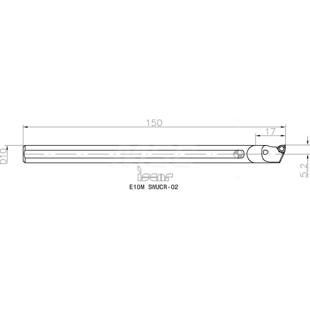 Iscar Indexable Boring Bar: E10M SWUCR-02, 10.90 mm Min Bore, Right Hand, 10.00 mm Shank Dia, 93 deg Lead, Solid Carbide - 3601989