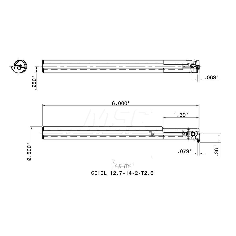 Iscar Indexable Grooving Toolholder: GEHIL 12.7-14-2, Internal, Left Hand - 2801051