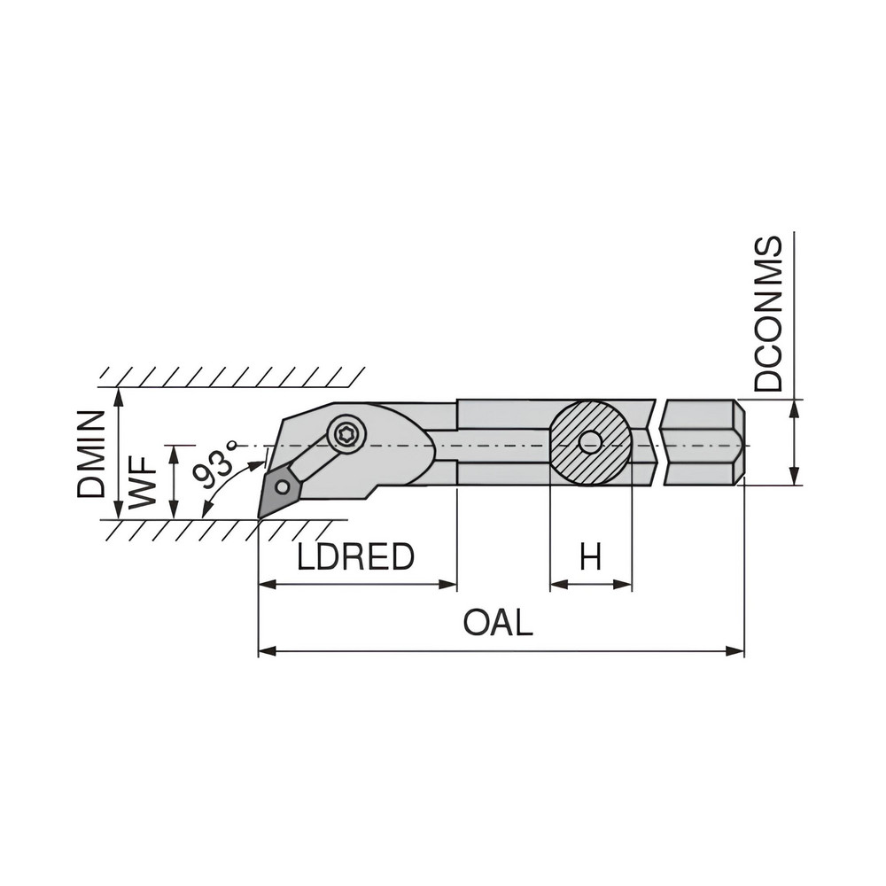 Ceratizit Indexable Boring Bar: S16T MDUNR 4, 1-3/4" Min Bore, 1" Shank Dia, 93 deg Lead, Steel - 7870641626