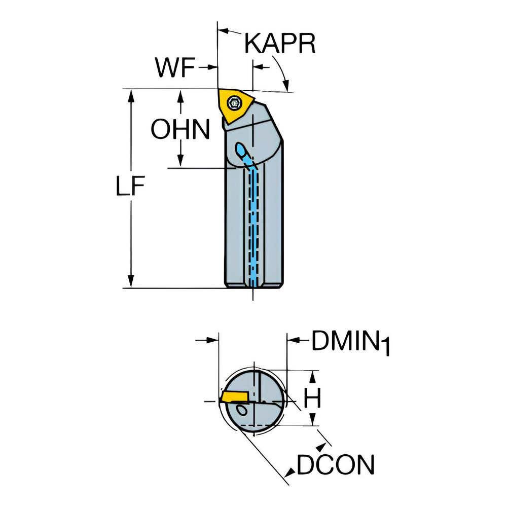 Sandvik Coromant Indexable Boring Bar: A08M-SWLPR2, 0.5984" Min Bore, Right Hand, -5 deg Lead, Steel - 5721622