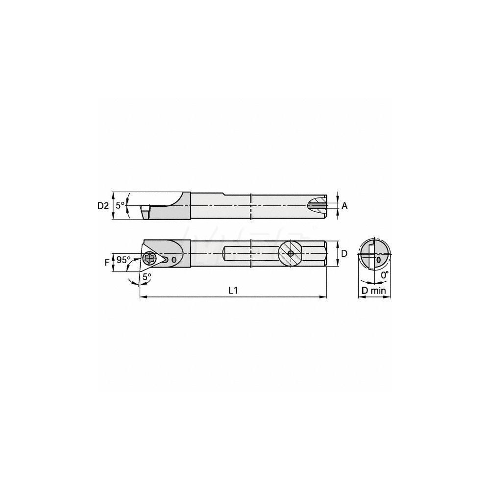 Kennametal Indexable Boring Bar: E06MSTLDL07, 7.06 mm Min Bore, Left Hand, 6.00 mm Shank Dia, -5 deg Lead, Solid Carbide - 1270981
