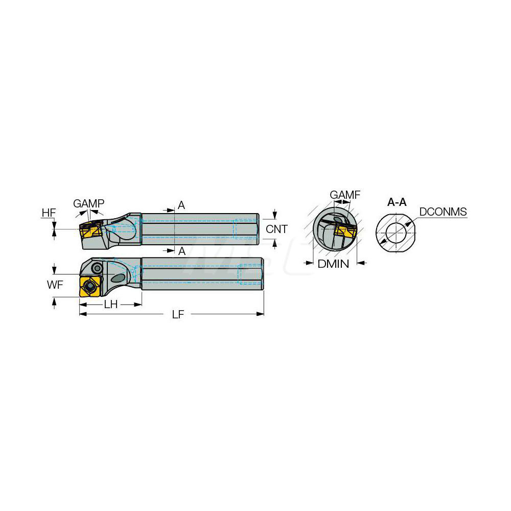 Iscar Indexable Boring Bar: A-PCLXL 12-3X, 1" Min Bore, Left Hand, 3/4" Shank Dia - 3346714