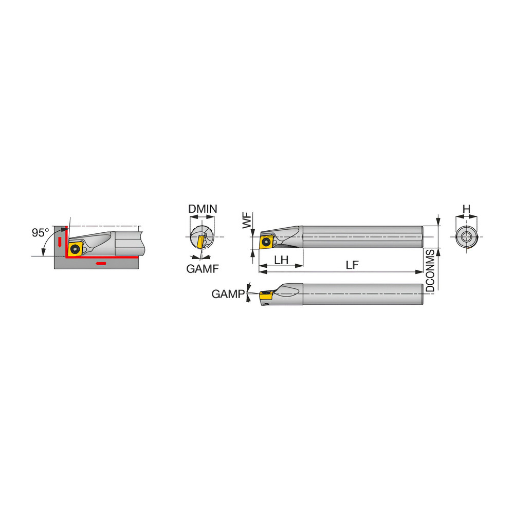 Tungaloy Indexable Boring Bar: A12H-SCLCR06-D140, 14.00 mm Min Bore, 95 deg Lead, Steel - 6856840