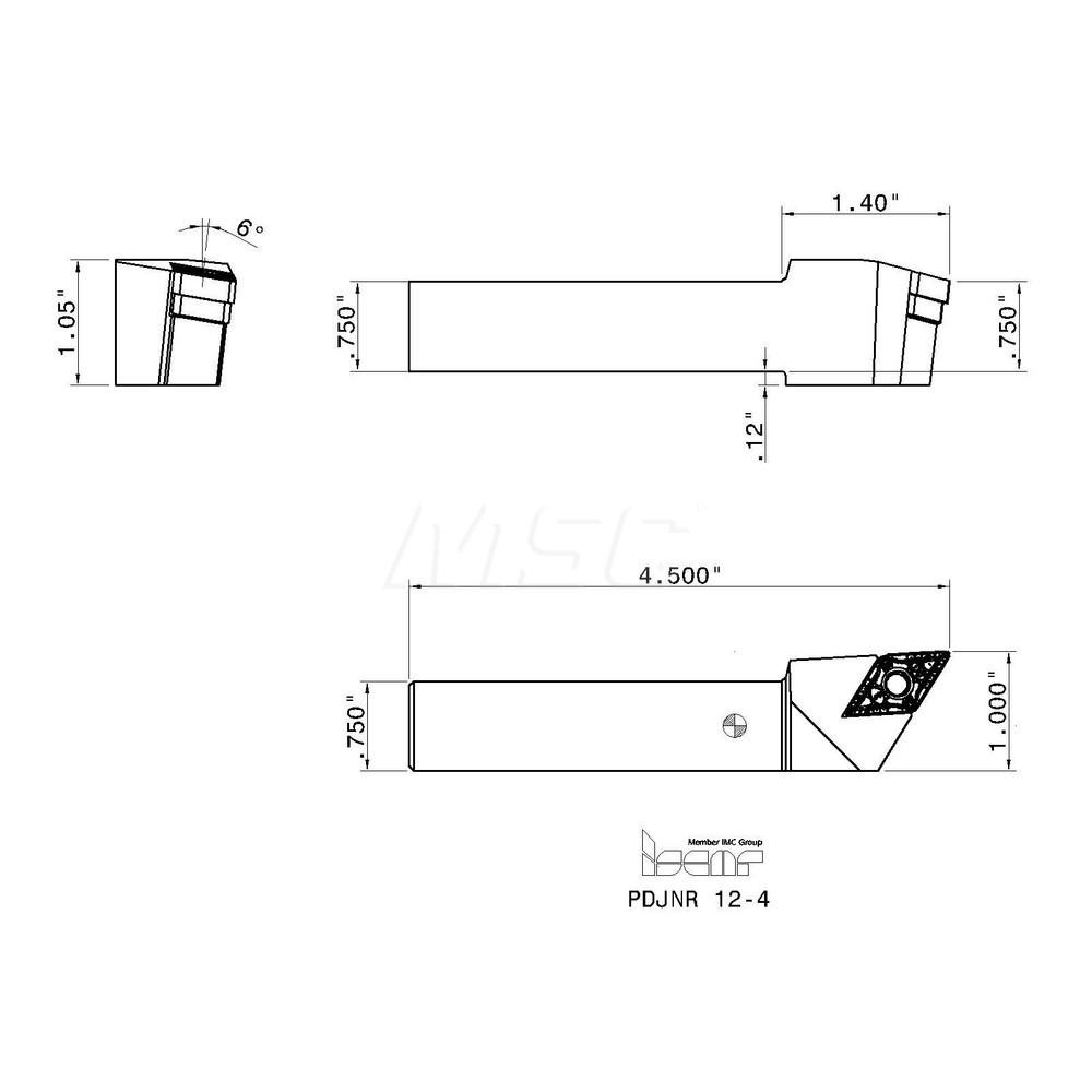 Iscar Indexable Turning Toolholder: PDJNR12-4, Clamp - 3602992