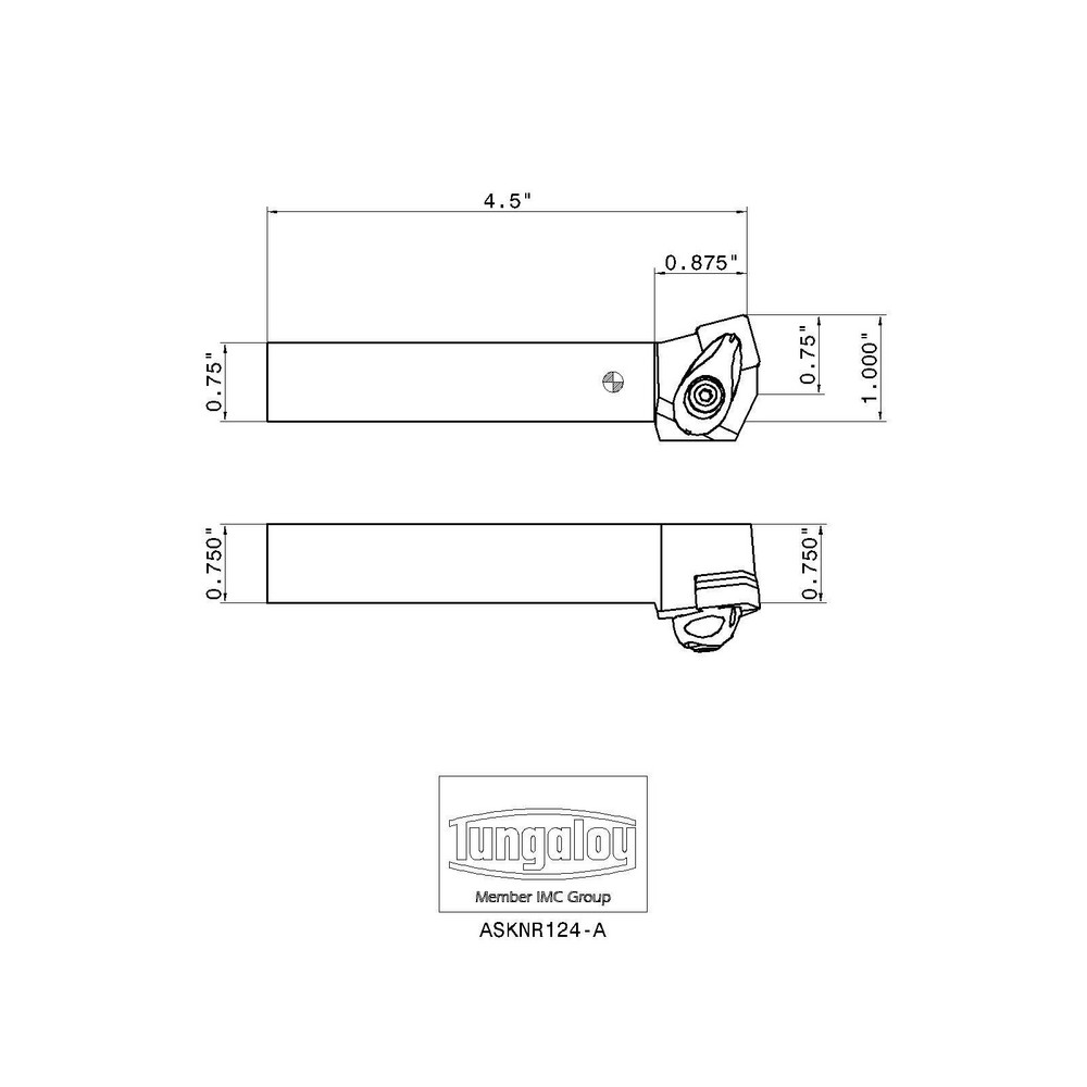 Tungaloy Indexable Turning Toolholder: ASKNR124-A, 75 deg Lead Angle, Clamp - 6864836